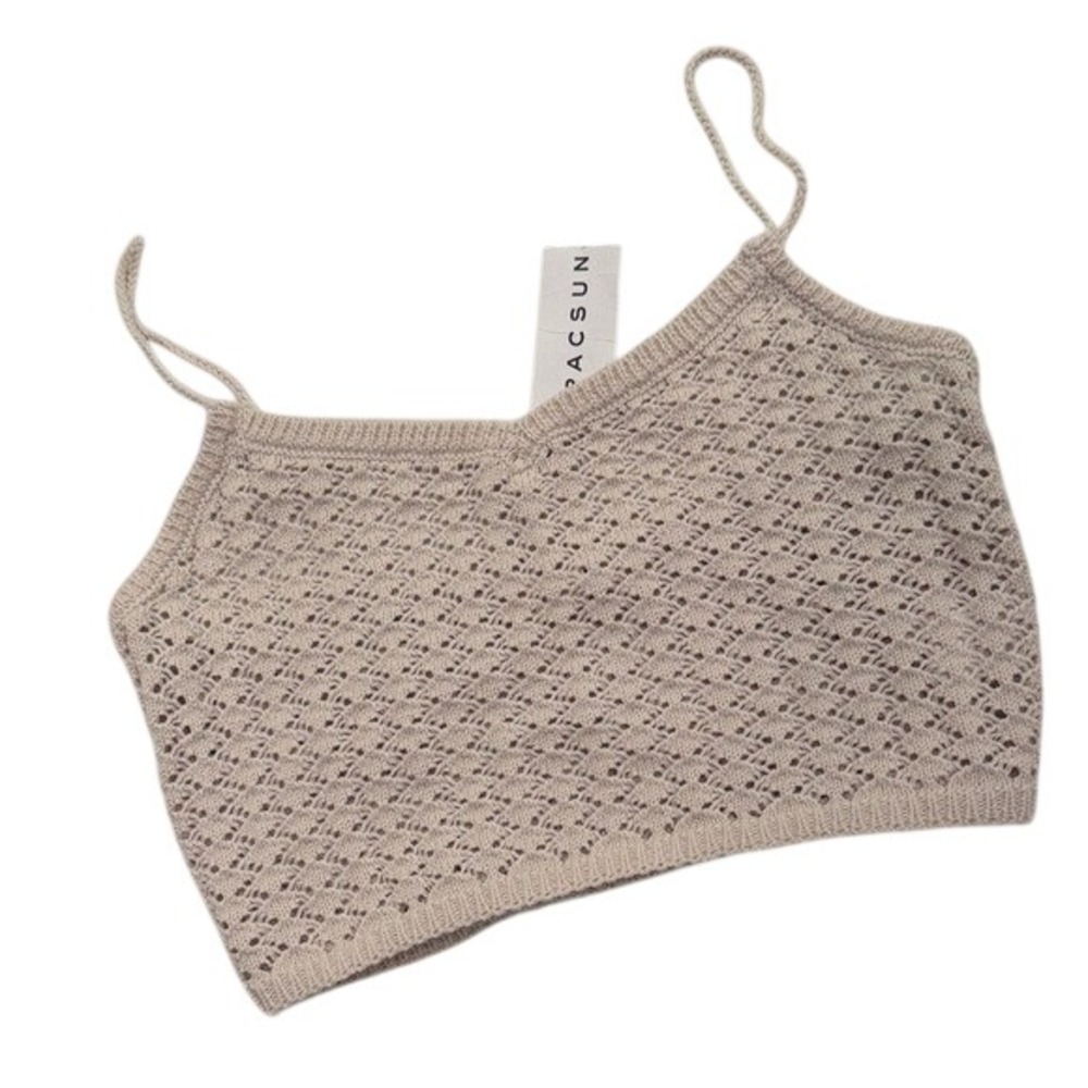 PacSun Ivory Crochet Knit Cami Crop Top XS Pointelle Spaghetti Strap 0217